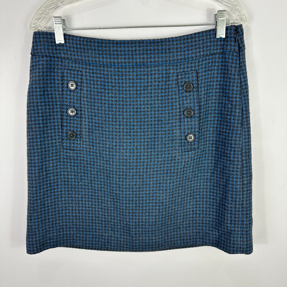 LOFT Skirt Womens 6 Blue Plaid Wool Blend Mini Academia Preppy Mod Retro Prep